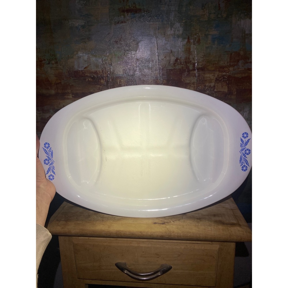 Vintage Corning Ware Blue Cornflower P-19 Tree and Well Meat Platter 16 Inch USA